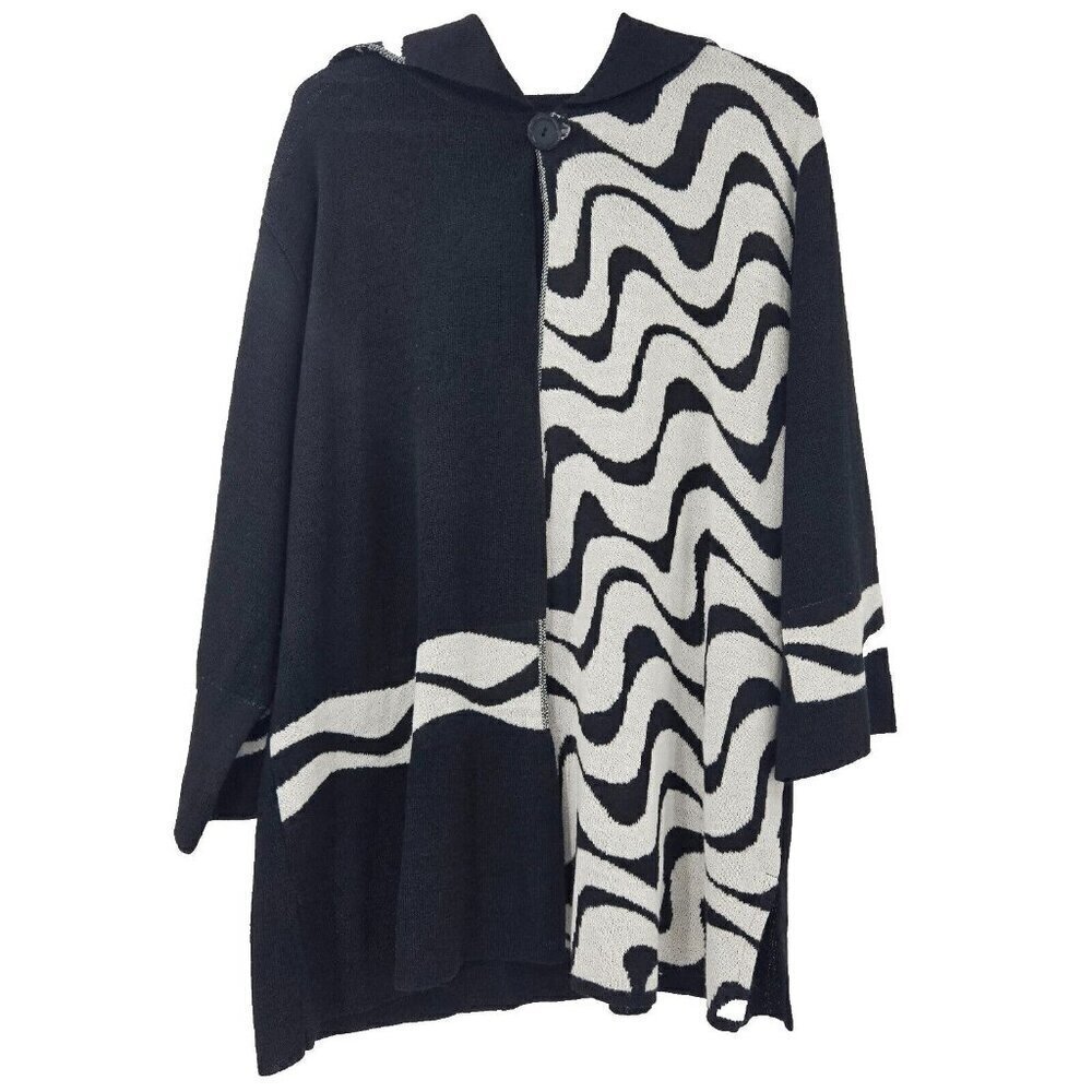 Roni Rabl Abstract Cape Cardigan Black/White Women’s Size M/L Artsy Art To Wear